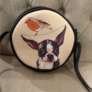 Chic Cream Crossbody Bag with Dog and Bird Design